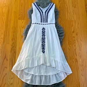 White Cotton Sundress w/Dark Blue Embroidery